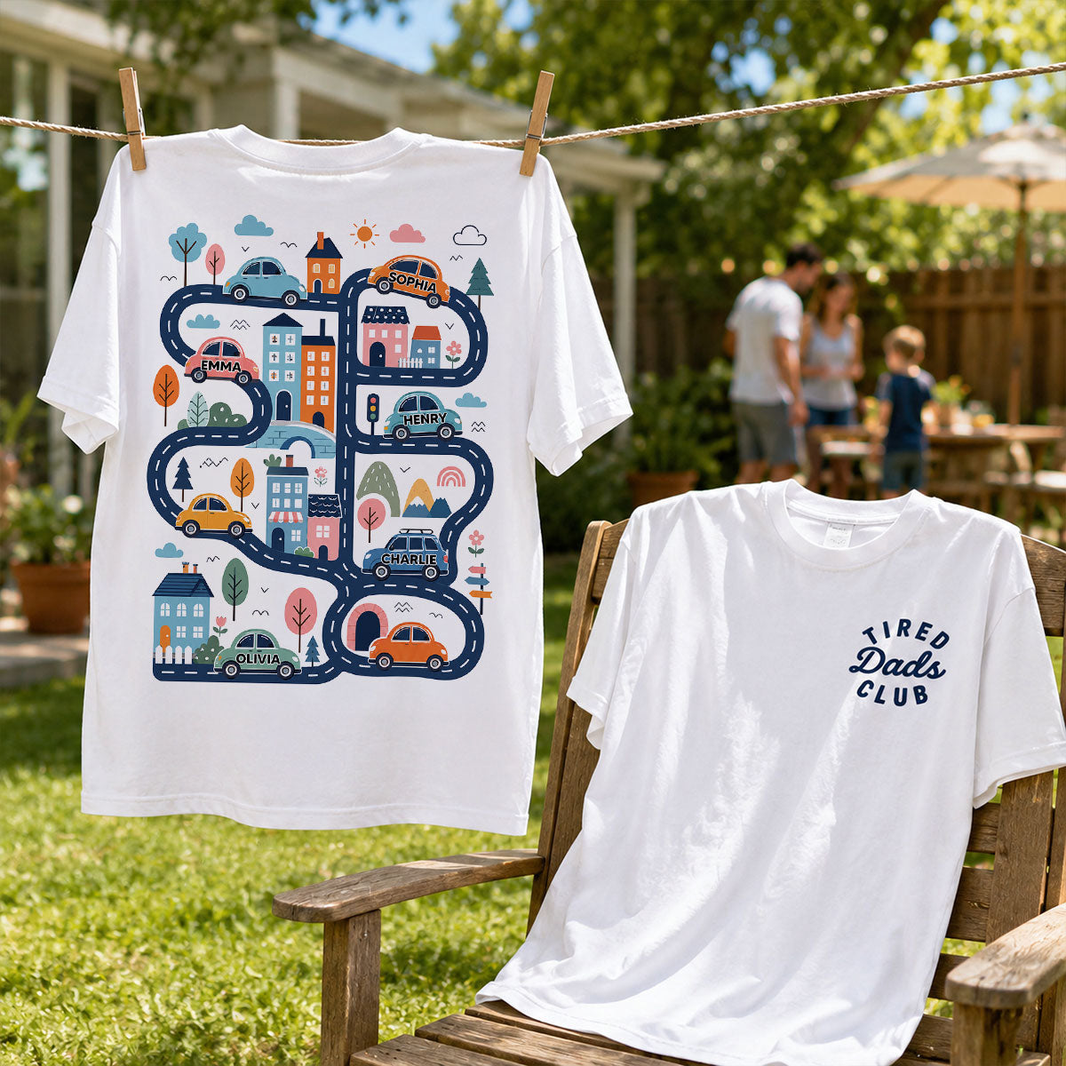 Tired Dads Club, Play Cars On Dads Back - Personalized Shirt - Funny Father Day Gift For Dad, Husband