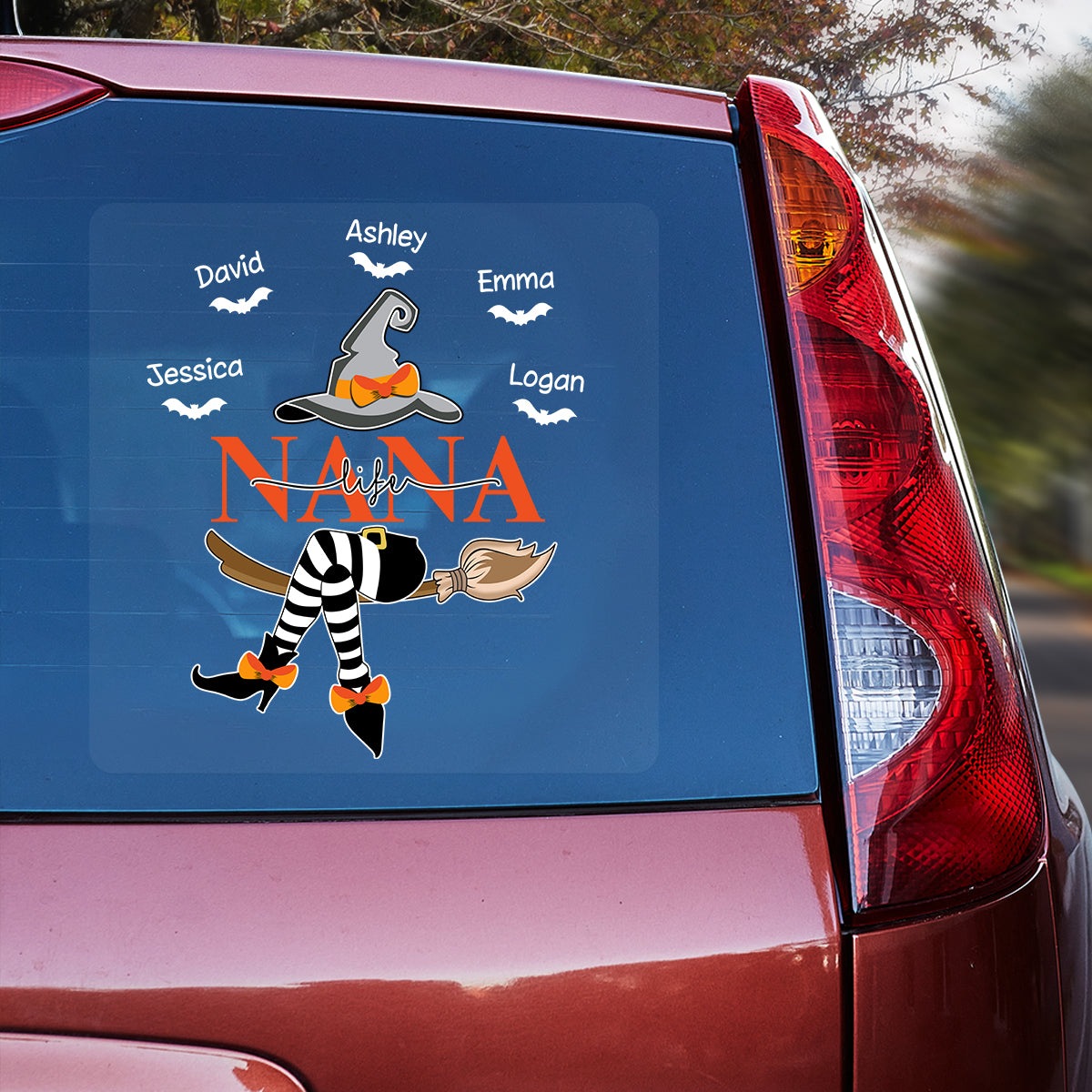 Grandma Life Witch On Broom Personalized Decal, Halloween Decor