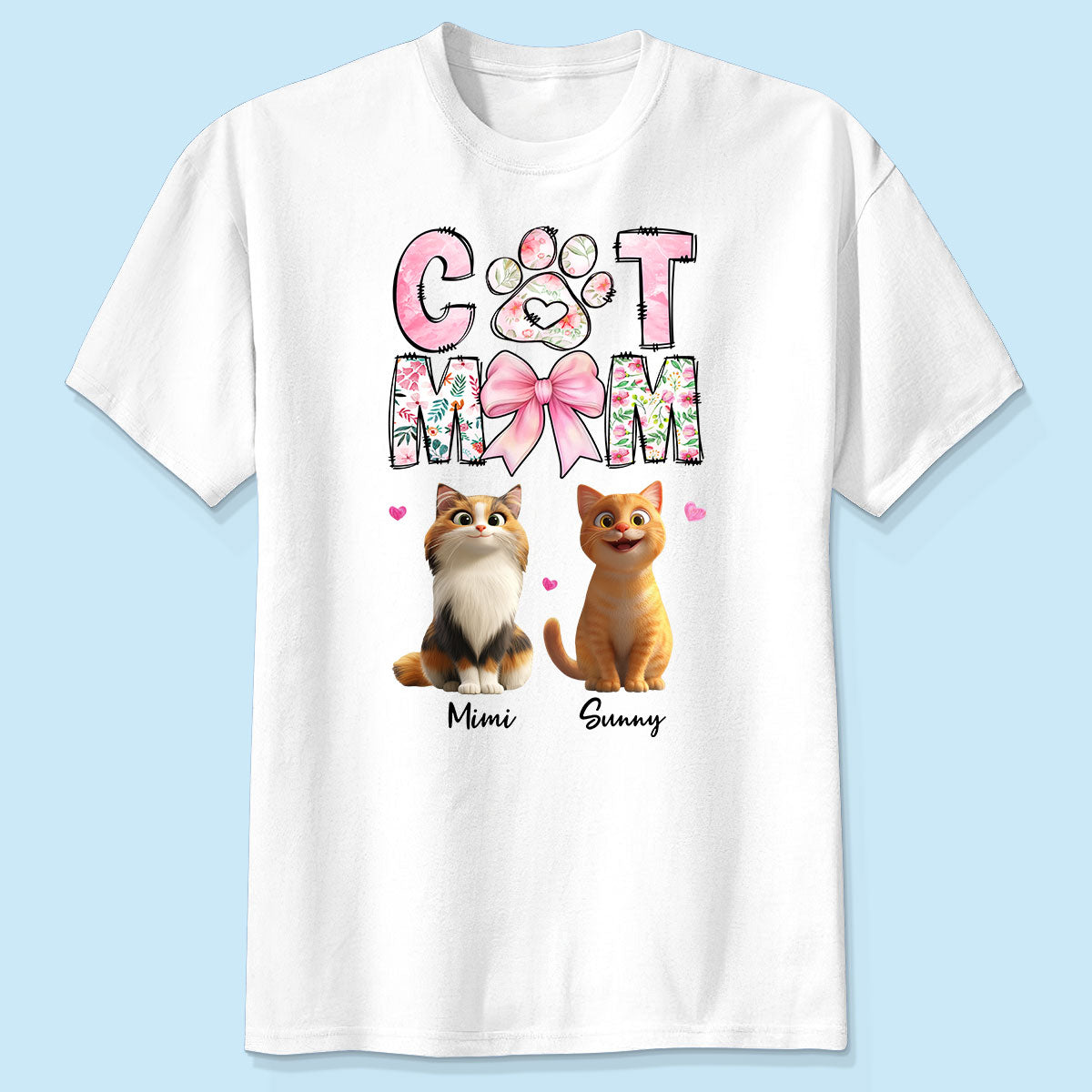 Cat Mom Pink Coquette Personalized Shirt, Cartoon Cute Cat, Gift for Cat Moms