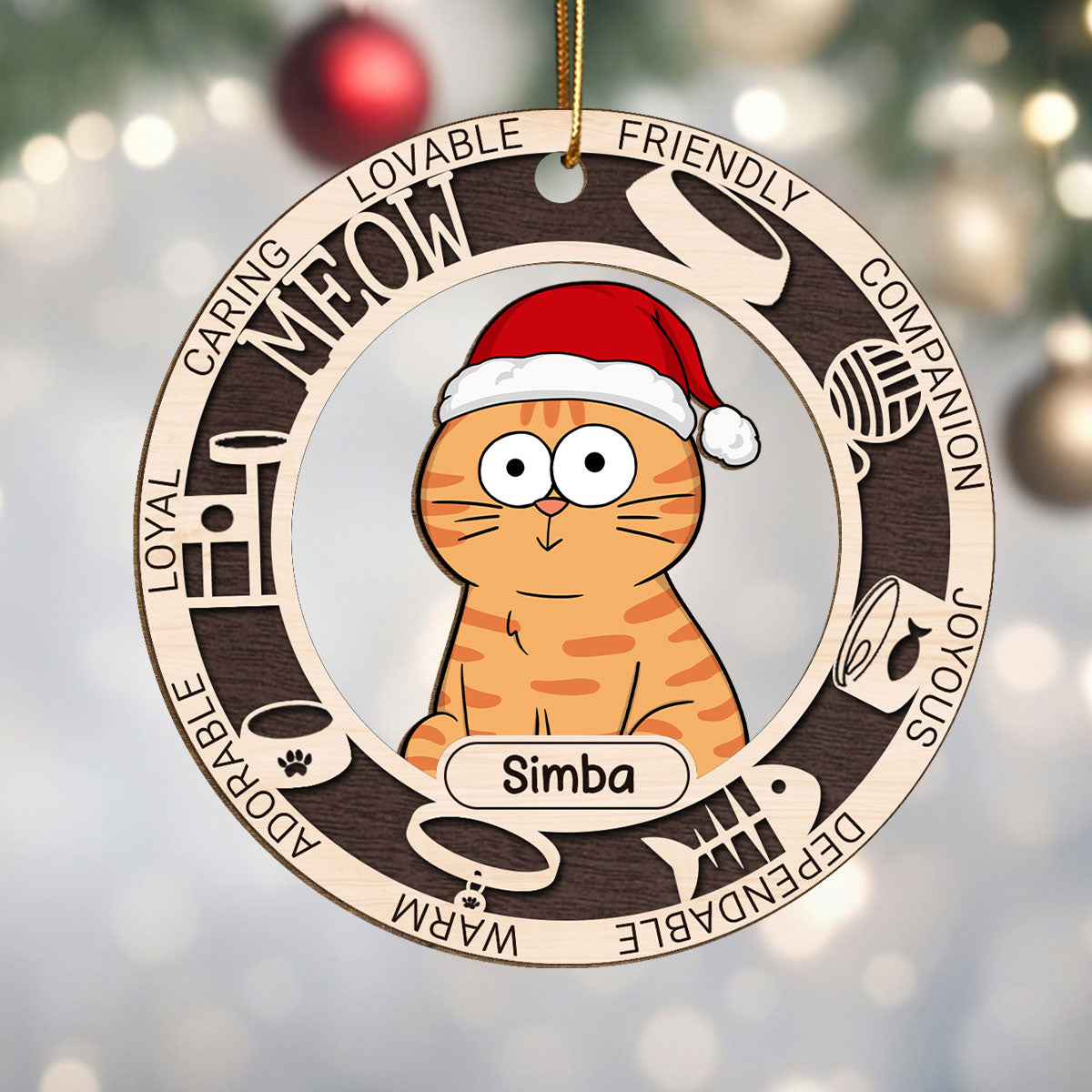 Lovable Friendly Companion Funny Cat Personalized Wooden Ornament
