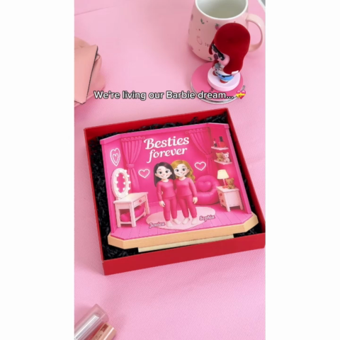 3D Effect Besties Pink Tone Dream Dollhouse Personalized Flat Standing Wooden Plaque