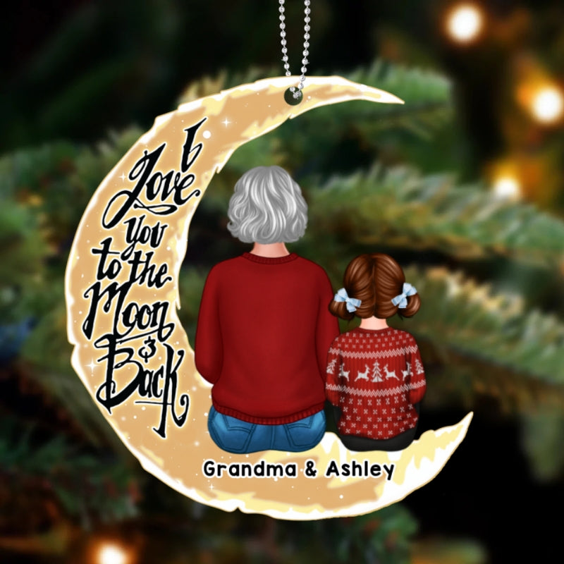 Grandma Grandkids On Moon Personalized Wooden Ornament