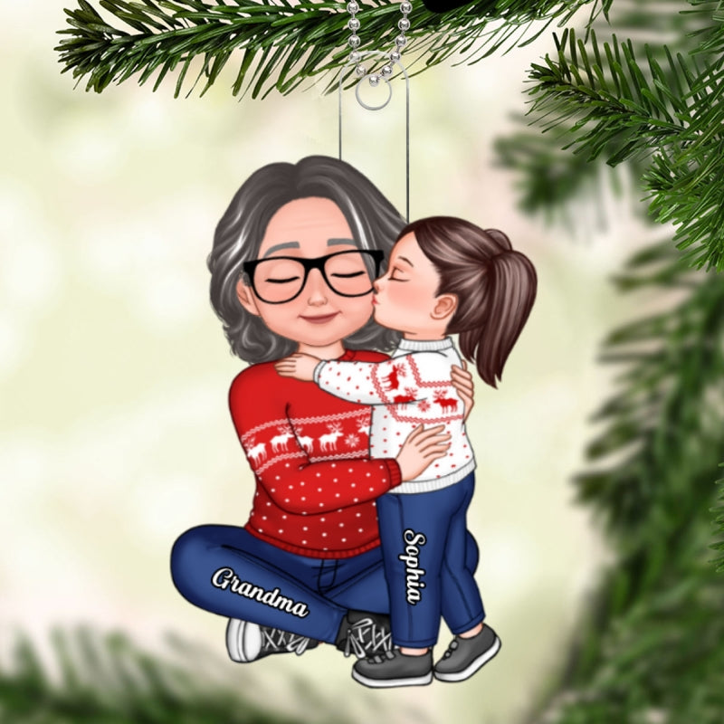 New Face Doll Grandkid Kissing Grandma Christmas Gift For Granddaughter Personalized Acrylic Ornament