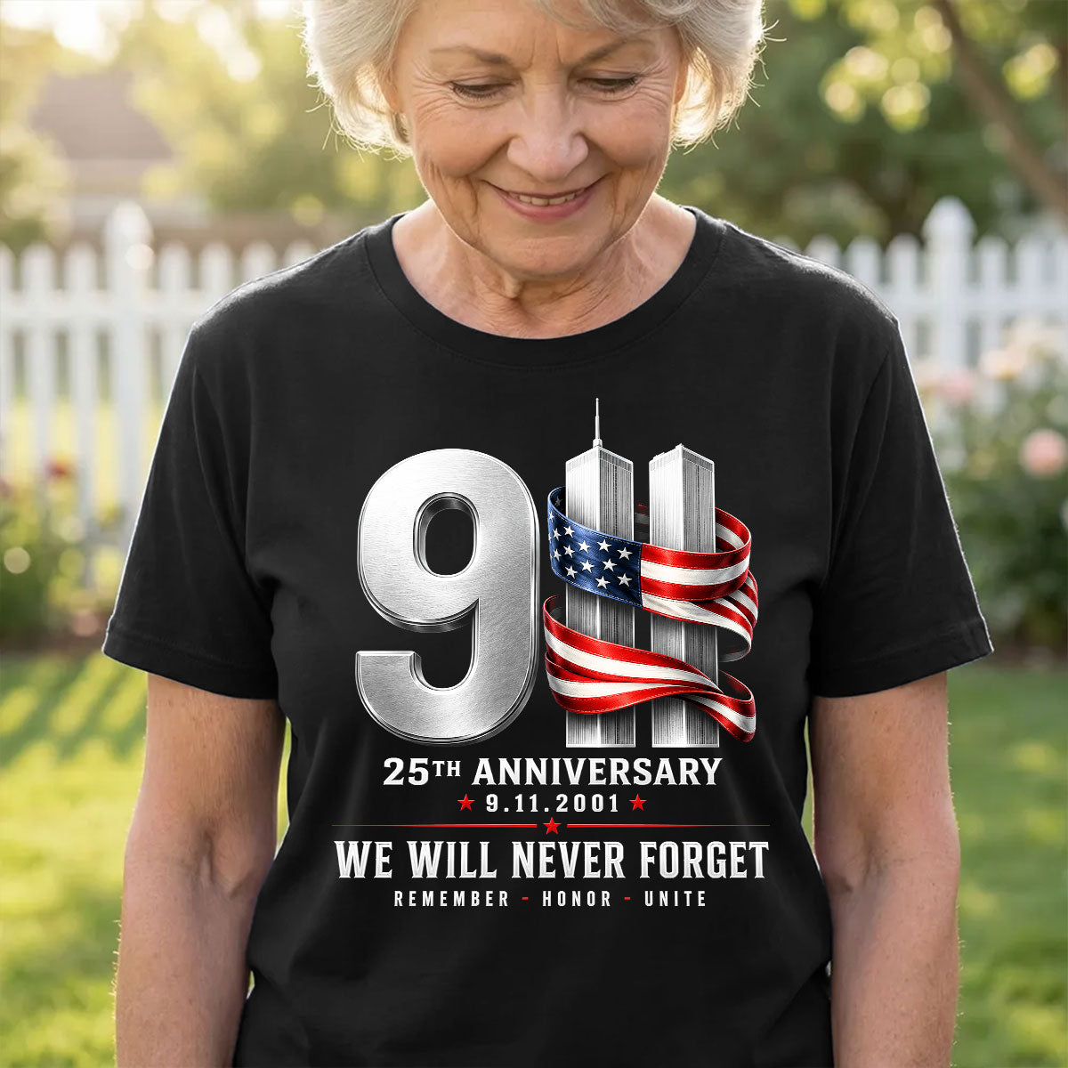 9/11 25th Anniversary Memorial T-Shirt, Patriotic American Flag Tribute