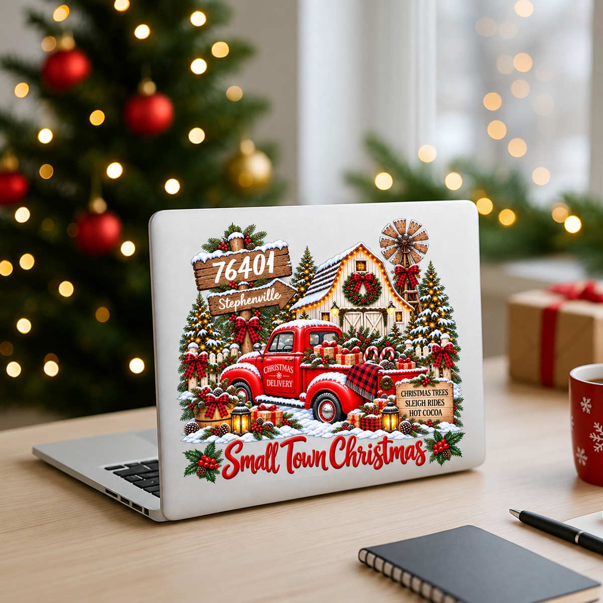 Custom Zip Code Small Town Christmas - Personalized Decal - Trendy Christmas Holiday Tee, Town Pride