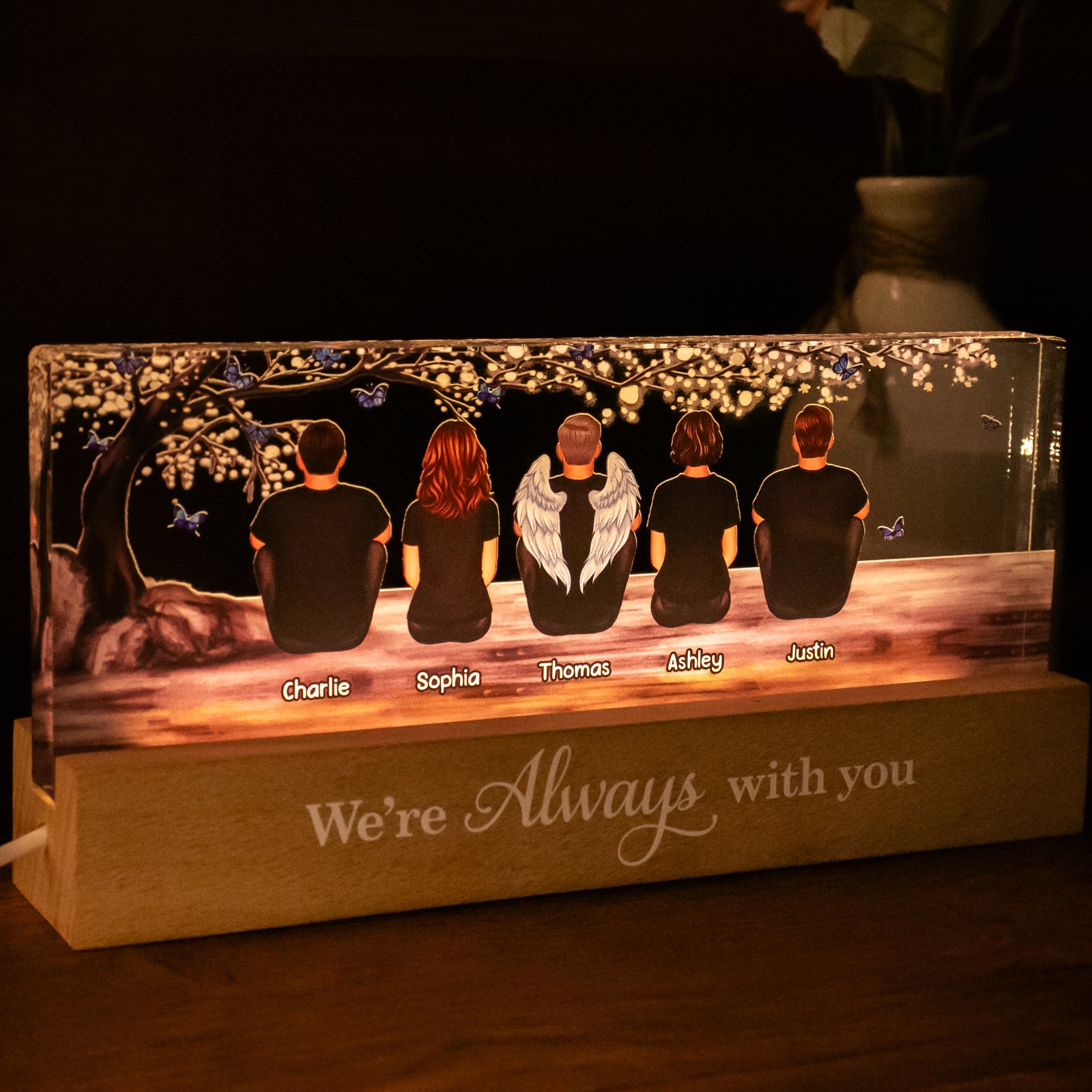 Blossom Tree Always With You Whole Family Memorial Remembrance Gift Personalized Acrylic LED Night Light