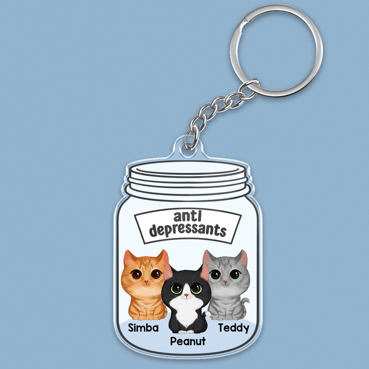 Antidepressant Watercolor Cute Cats Personalized Acrylic Keychain