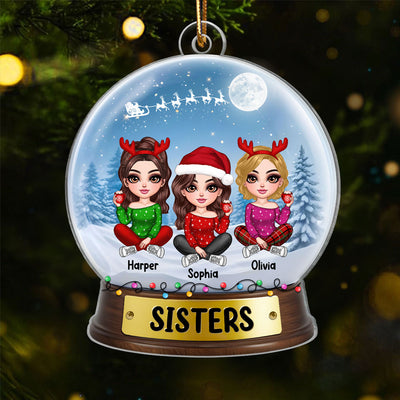 Lovely Sisters In Snow Globe Personalized Acrylic Ornament, Christmas Gift For Sisters
