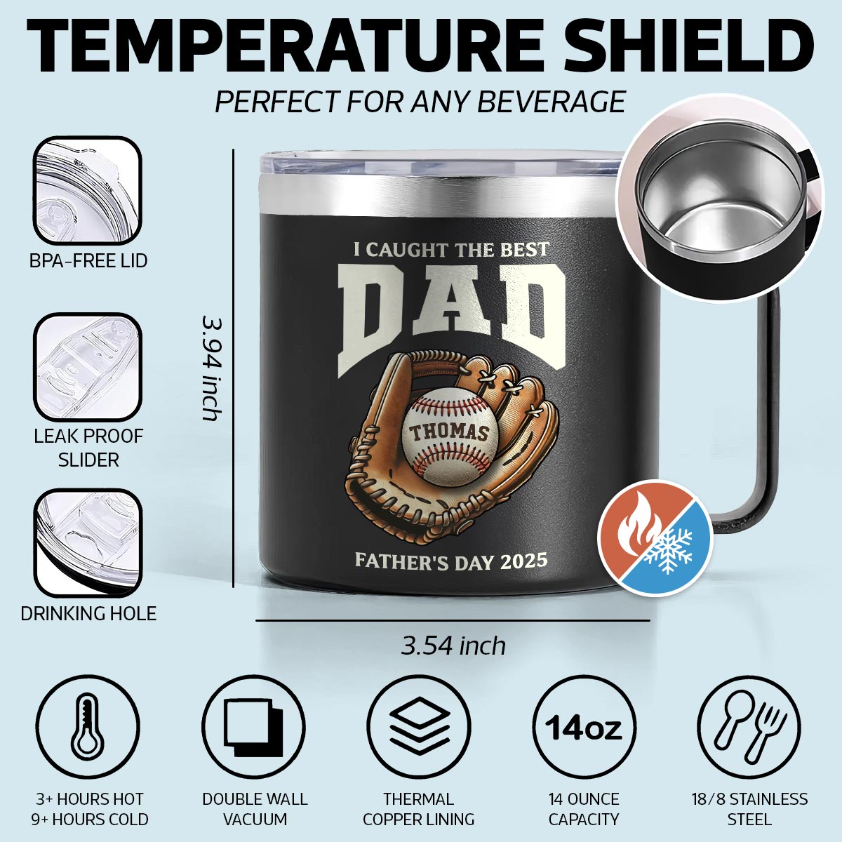 We Caught The Best Dad Baseball Personalized Stainless Steel Tumbler With Handle| Coolest Father's Day Gift For Dad