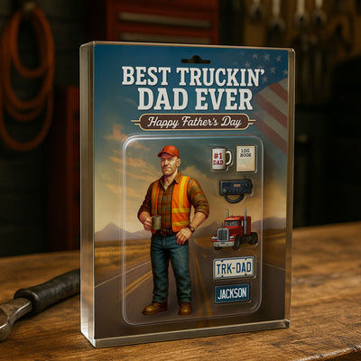 Best Truckin' Dad Ever Custom Action Figure Personalized Acrylic Block Plaque,  Gift for Trucker Dads