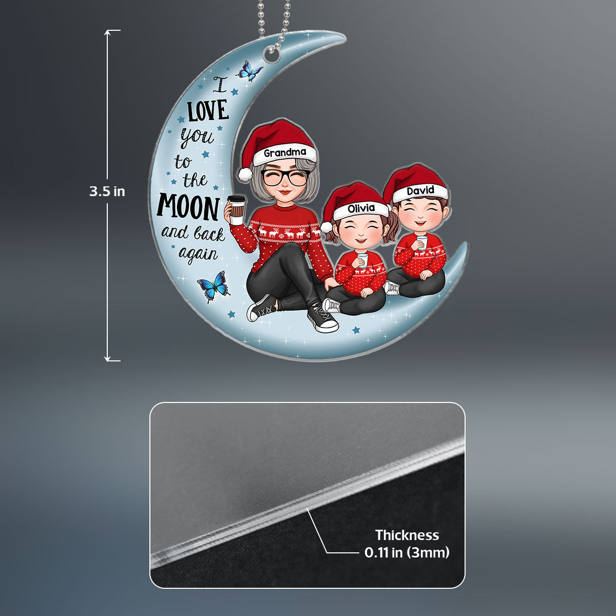 Cute Grandma & Grandkids On Moon Christmas Gift Personalized Acrylic Ornament
