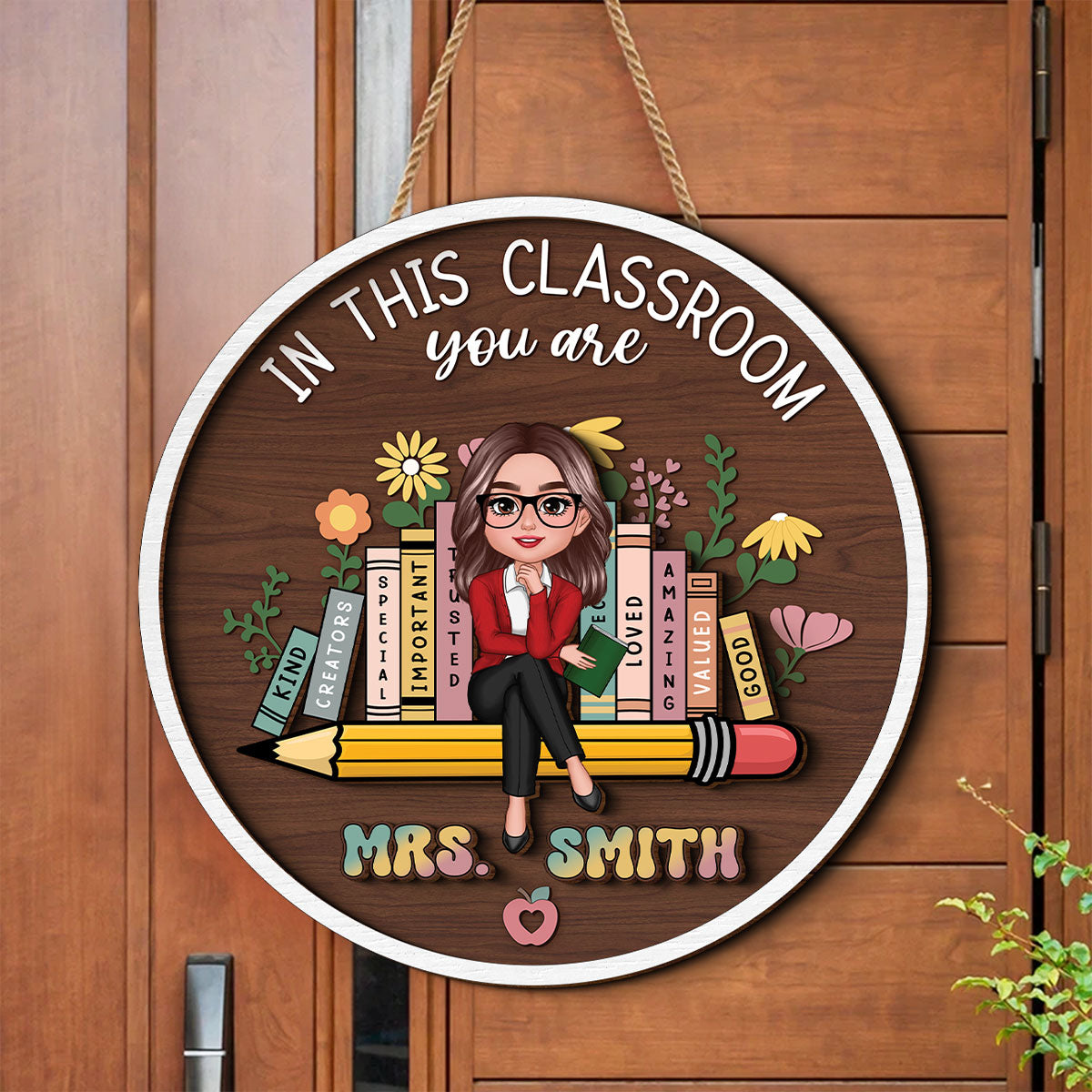 Personalized Teacher 2 Layer Door Hanger, Teacher Appreciation Gifts, Custom Name Sign Plate for Desk, Teacher Welcome Sign