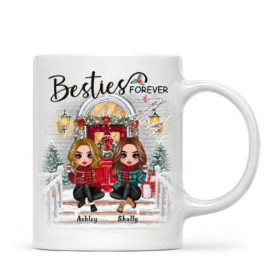 Christmas Doll Sitting Best Friends Sisters Front Porch Personalized Mug