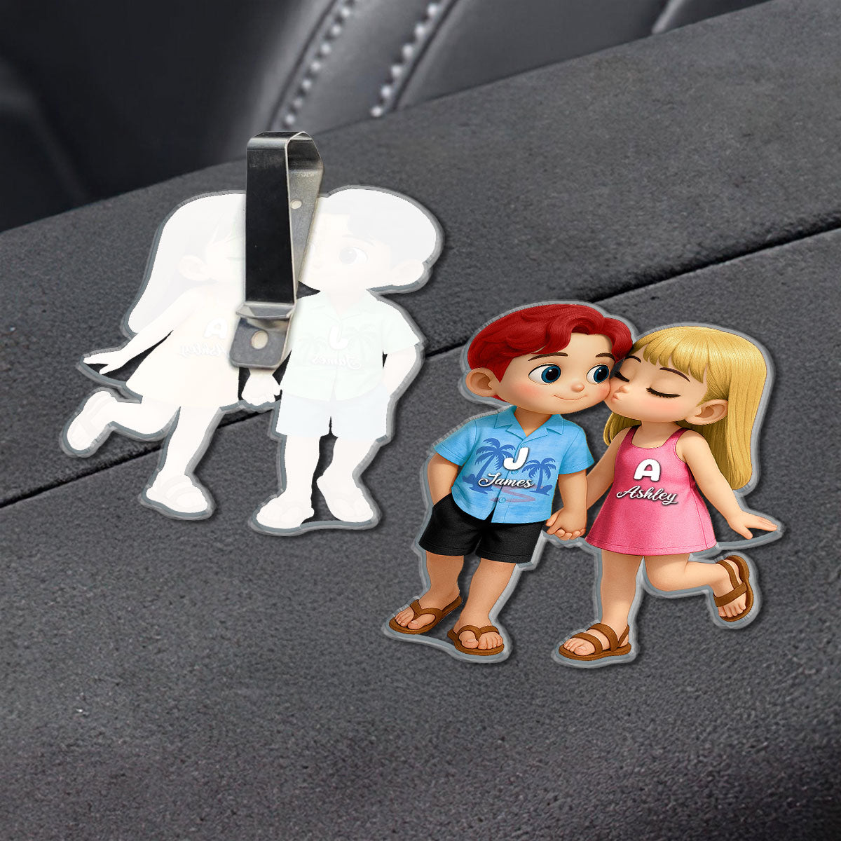 Cute Cartoon Couple Summer Vibe Personalized Acrylic Car Visor, Gift for him, Gift for her