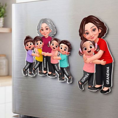 Grandma Grandkids Hugging - Personalized Acrylic Fridge Magnet - Heartfelt Mother's Day Gift For Grandma, Mom, Wife