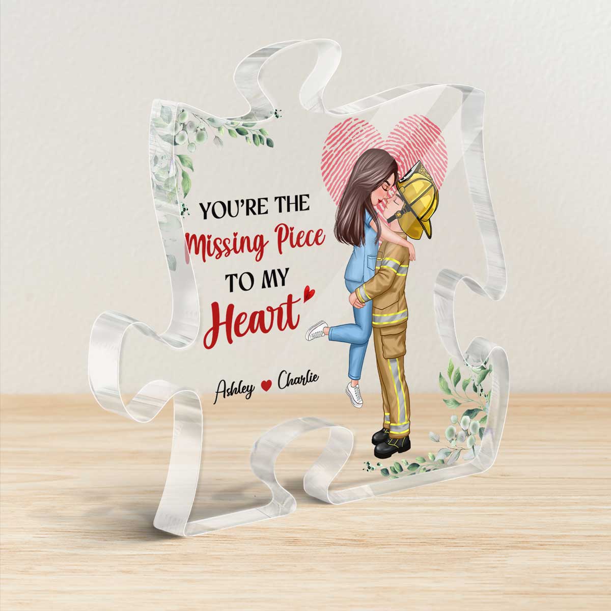 The Missing Piece Couple Fingerprint Valentine‘s Day Gifts by Occupation Gift For Her Gift For Him Firefighter, Nurse, Police Officer Personalized Puzzle Acrylic Block Plaque