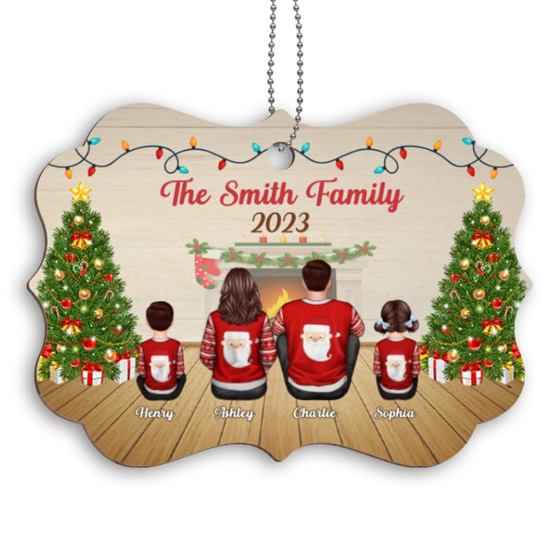 Family Sitting Back View In House Personalized Wooden Ornament