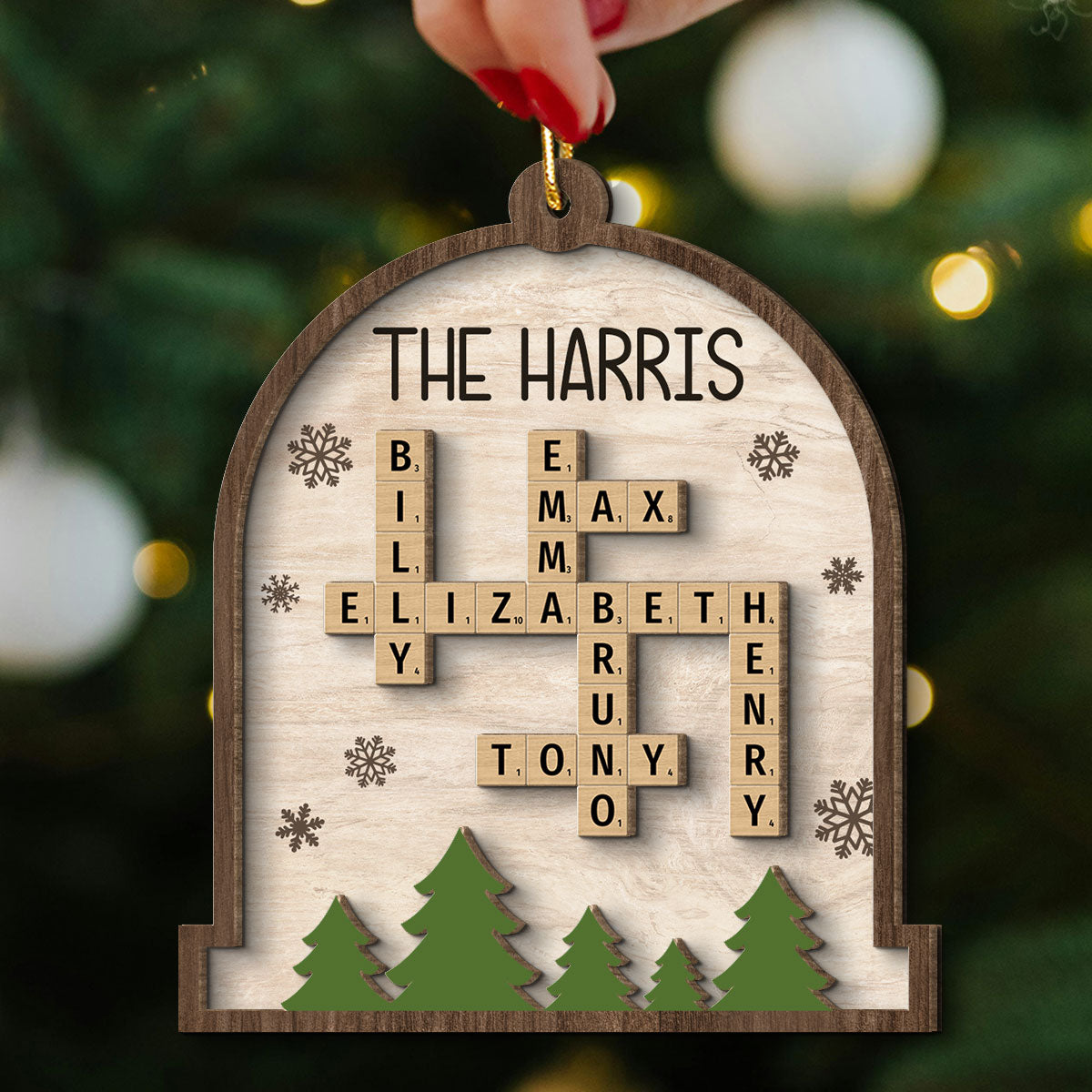 Whole Family Names Crossword Puzzle Art Personalized 2-Layer Wooden Ornament, Christmas Gift For Family, For Parents, Grandparents, Siblings, Children