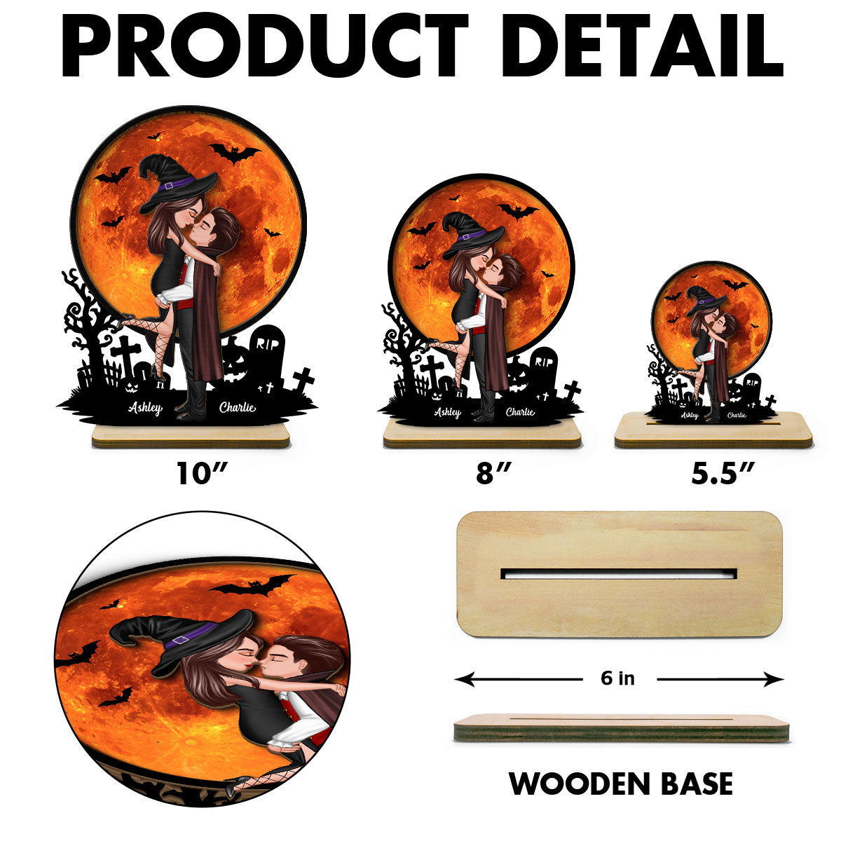Couple Hugging Under Halloween Moon Tabletop Tier Tray Decor Personalized 2-Layer Standing Wooden Plaque