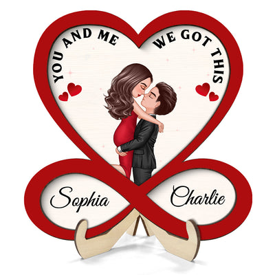 Couple Hugging Kissing Heart Infinity Red Theme Personalized 2-layer Wooden Plaque