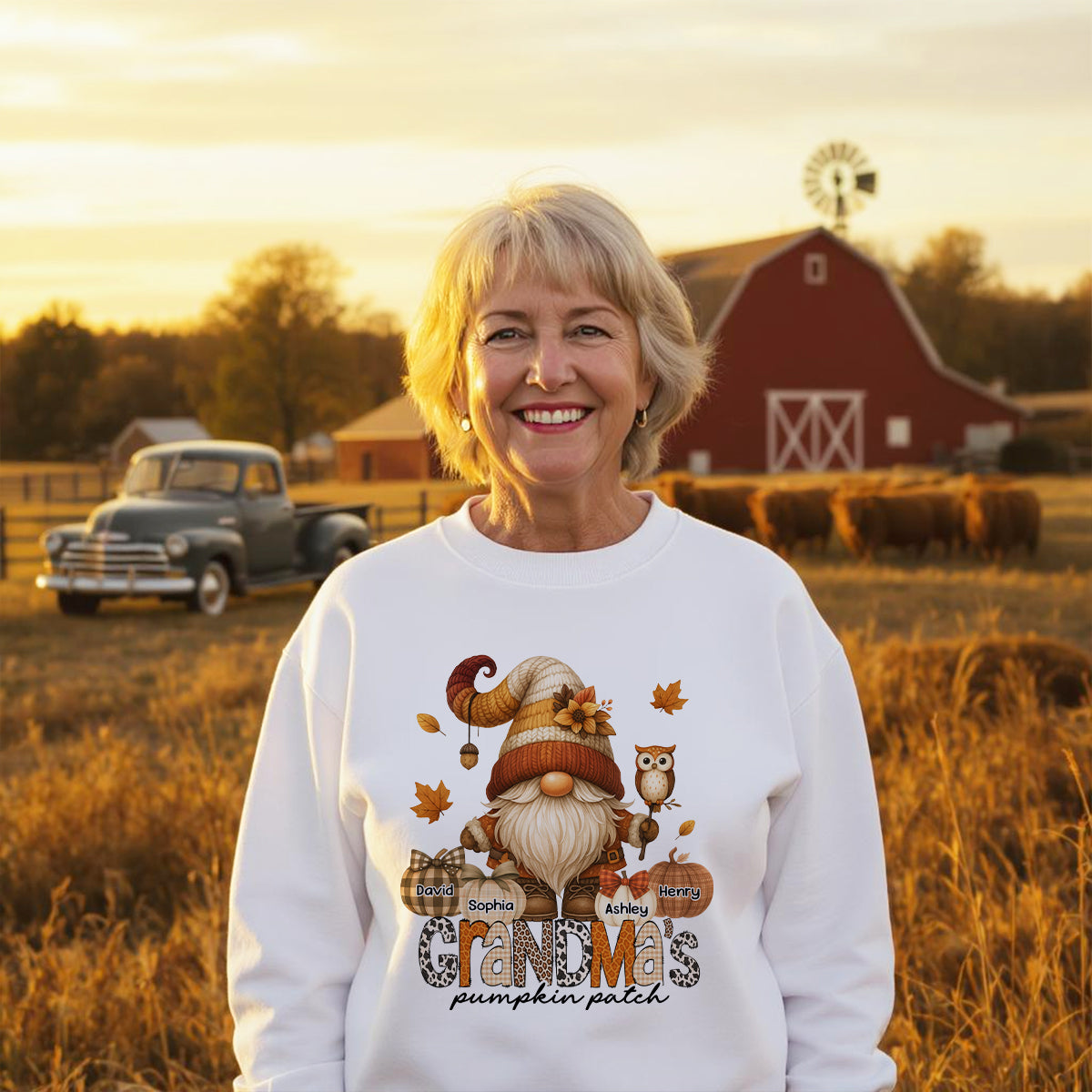 Grandma's Pumpkin Patch Cute Fall Gnome Personalized Sweatshirt, Cozy Fall Shirt for Grandma, Mom
