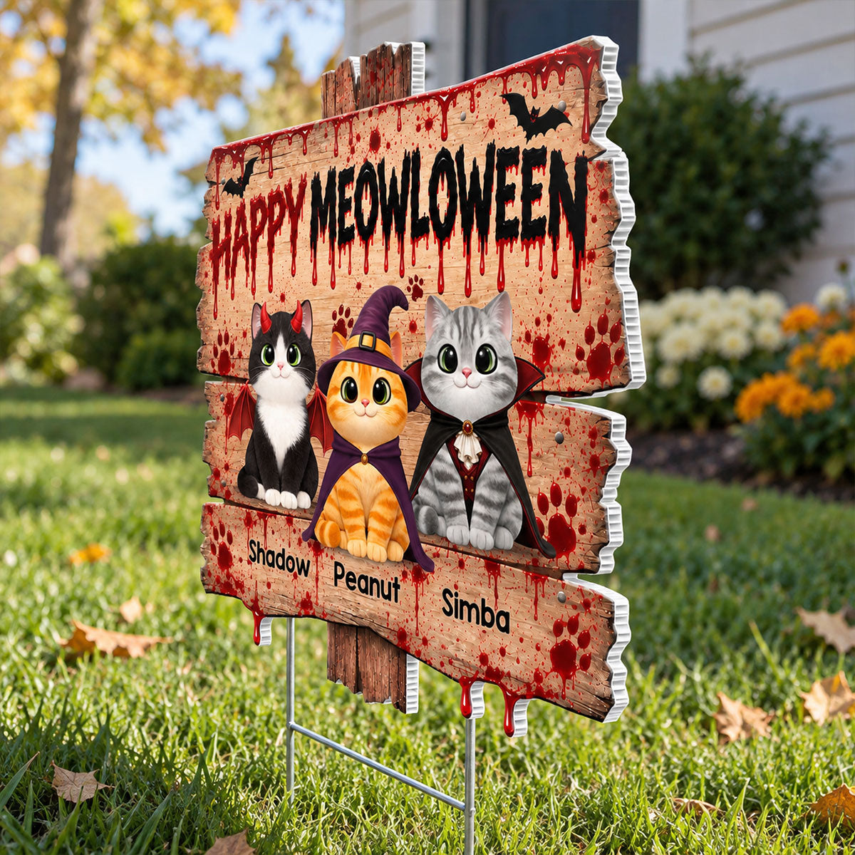 Happy Meowloween Spooky Cats - Personalized Yard Sign - Halloween Decor For Cat Lovers