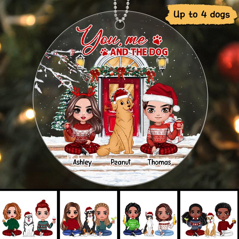 You Me And The Dogs Christmas Front Porch Personalized Acrylic Ornament