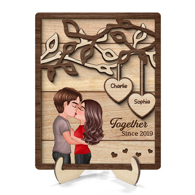 Couple Kissing Under Tree Personalized 2-Layer Rectangle Wooden Plaque