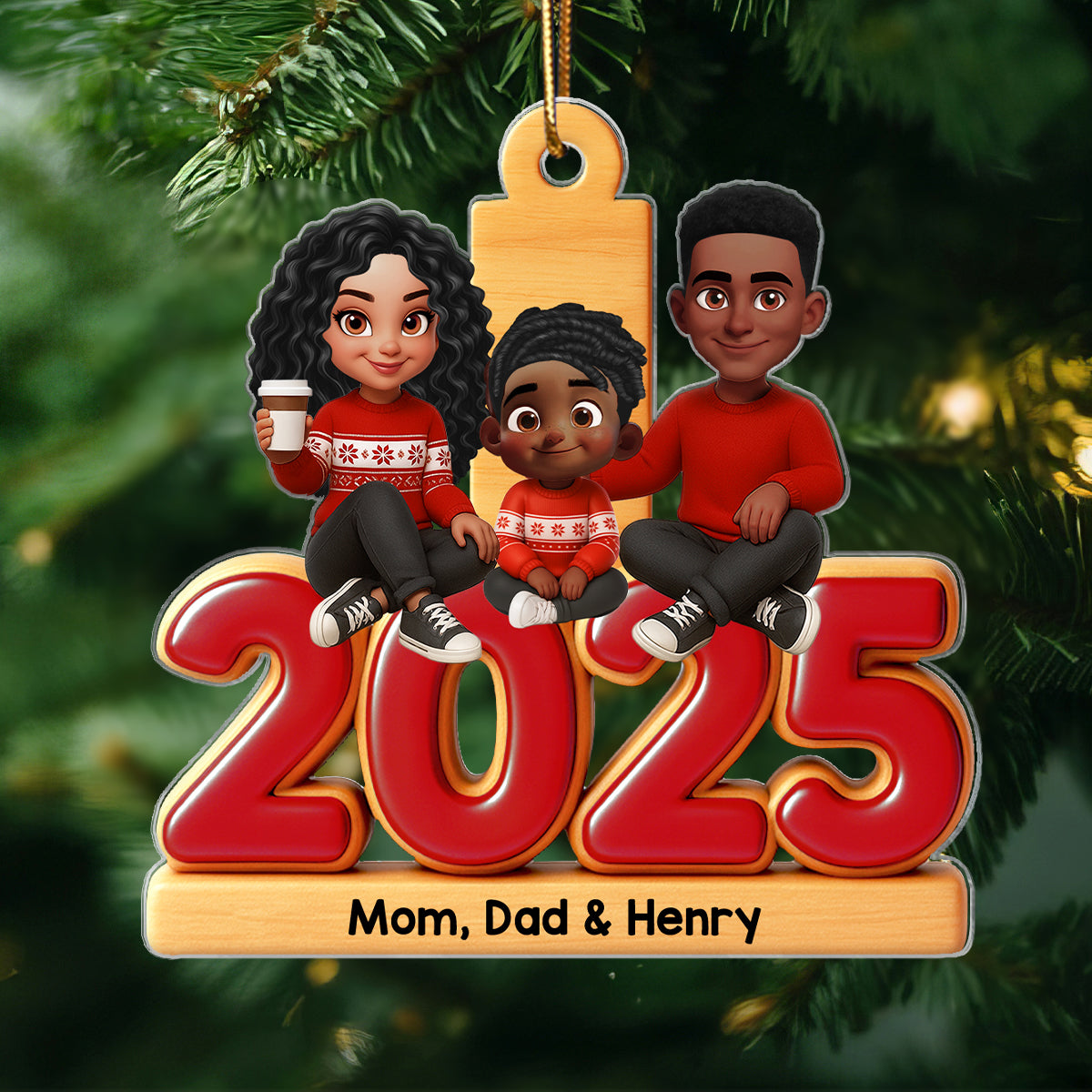 Family Sitting 2025 Personalized Acrylic Ornament, Christmas Decor for Family