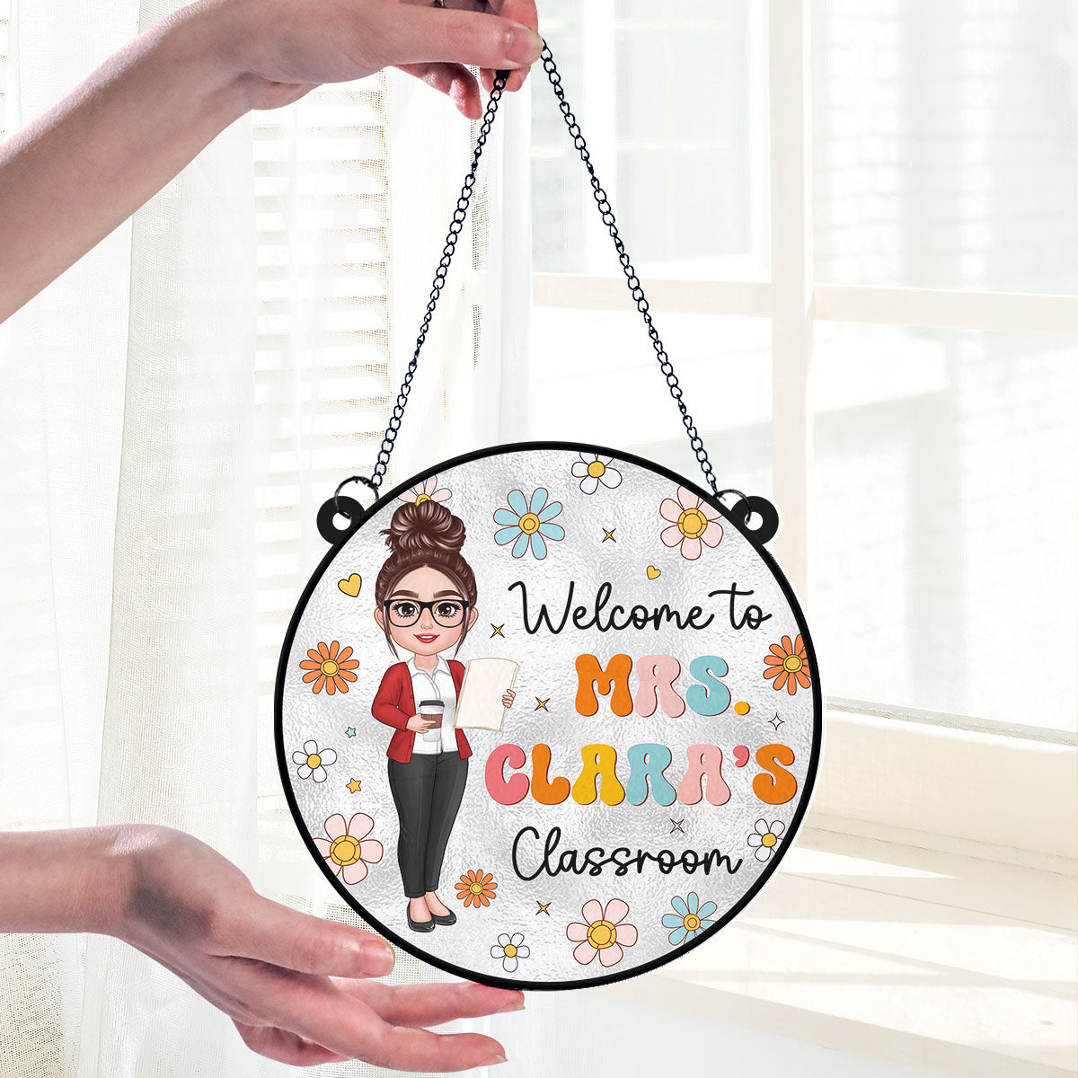 Teacher Flowers Welcome To Classroom Personalized Acrylic Suncatcher