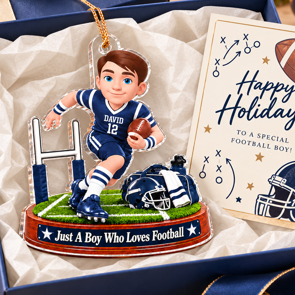 Just a Boy Who Loves Football - Personalized Acrylic Ornament - Christmas Gift for Son, Grandson