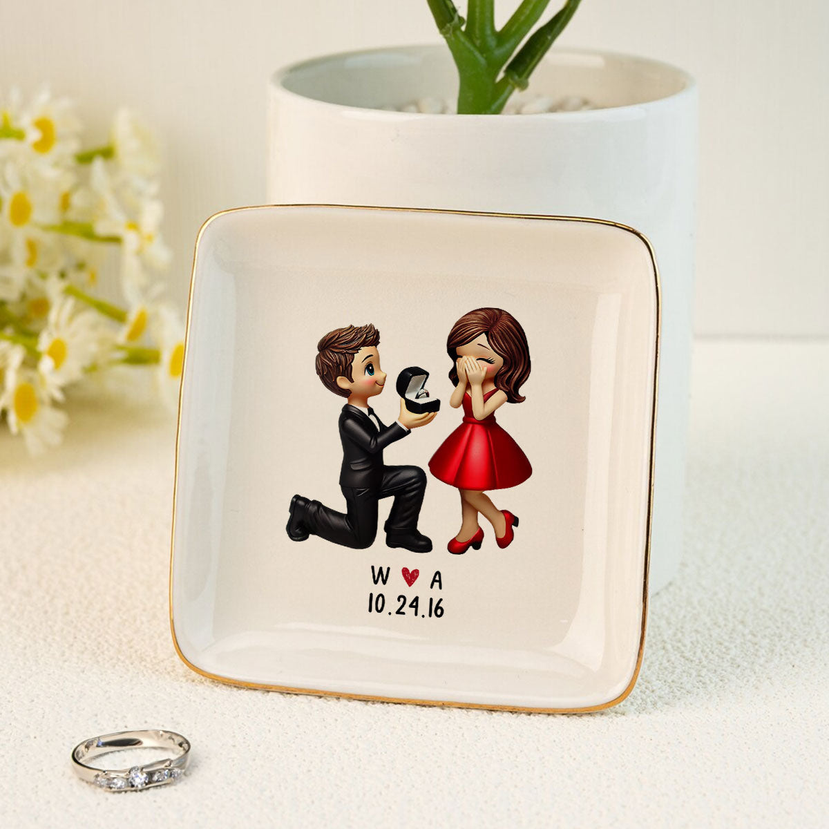 Couple Marriage Proposal Engagement Personalized Jewelry Dish, Just Engaged  Gifts For Her
