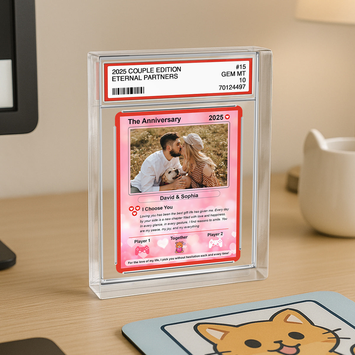 Couple Custom Photo Cartoon Trading Card Style Personalized Acrylic Block Plaque, Gift For Couple