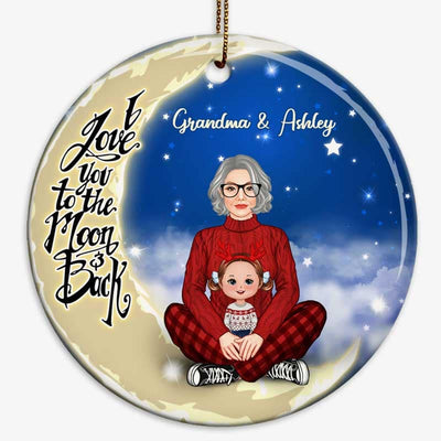 Love To The Moon Pretty Grandma & Kids Personalized Circle Ornament