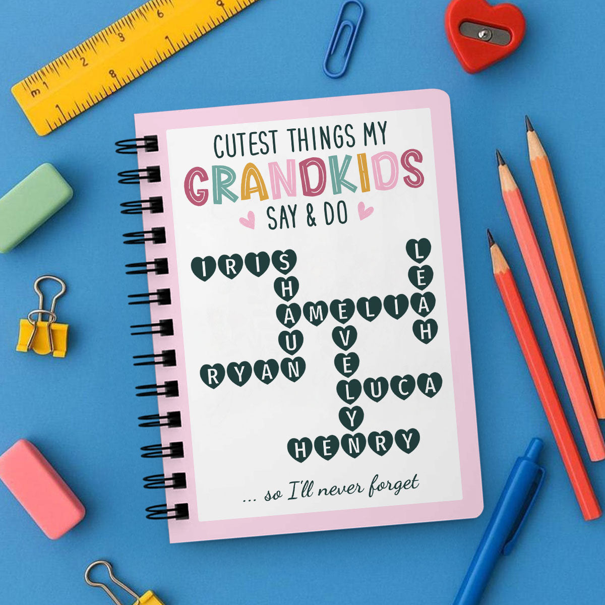 Cutest Things My Grandkids Say & Do Crossword Puzzle Personalized Spiral Notebook Journal, Memory Book