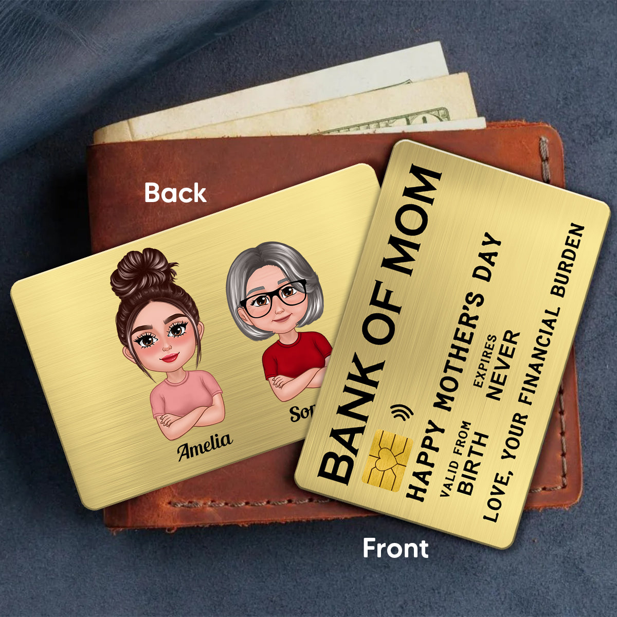 Bank Of Mom Pretty Mother Daughter Son Personalized Wallet Insert Metal Wallet Card