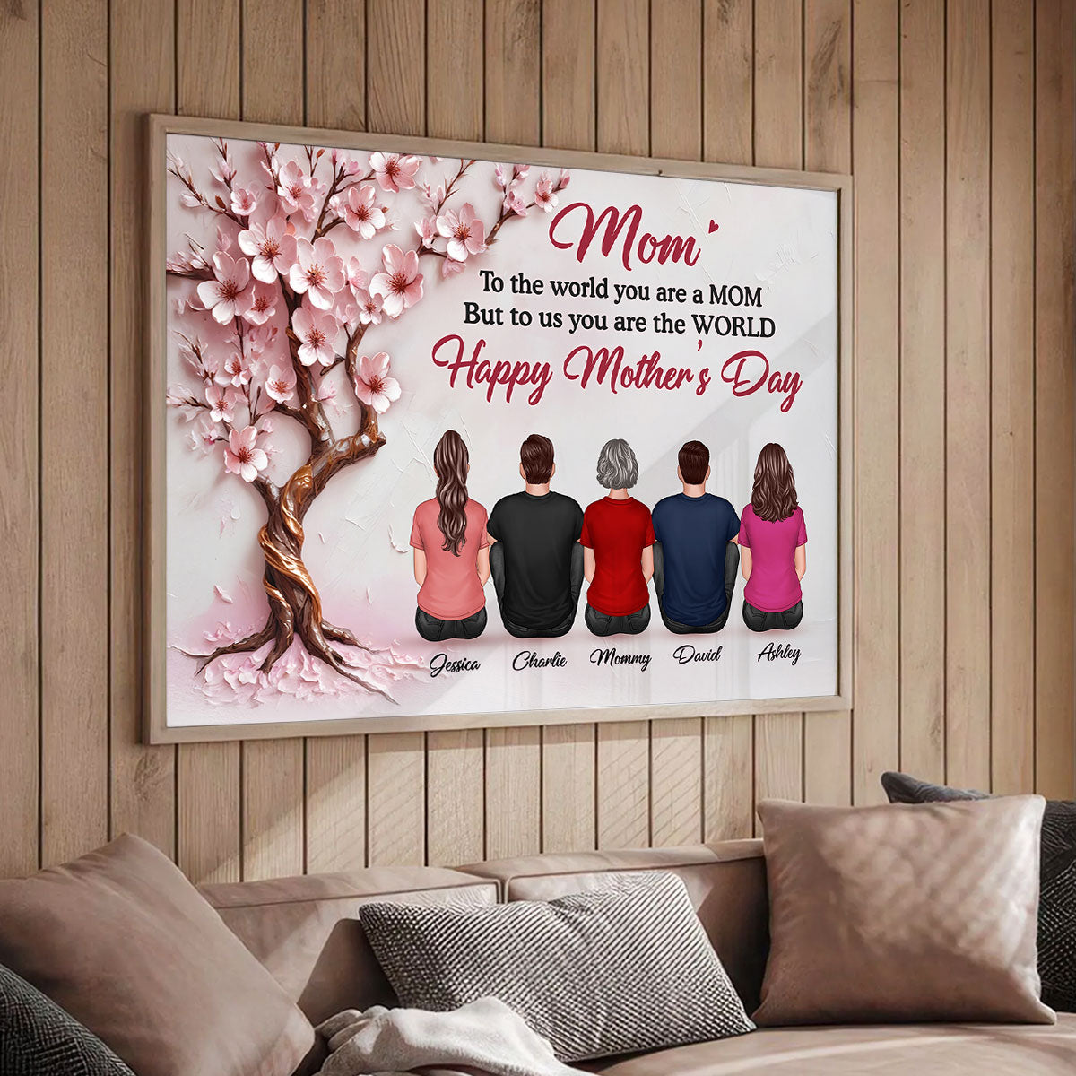 3D Effect Blossom Tree MOM To Us You Are The World Personalized Poster, Gift For Mom