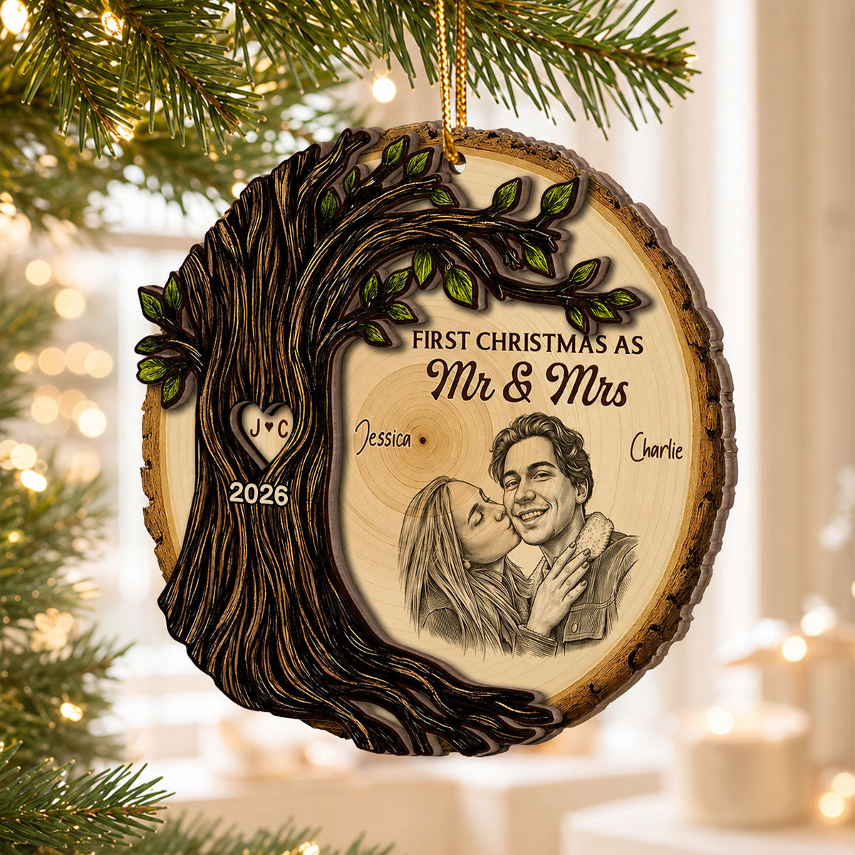 First Christmas As Mr Mrs Couple - Personalized 2-Layered Wooden Ornament - Christmas Gift For Married Couple
