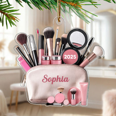 3D Effect Makeup Bag Beauty Brush - Personalized Acrylic Ornament - Christmas Gifts For Makeup Lovers, Christmas Tree Decor