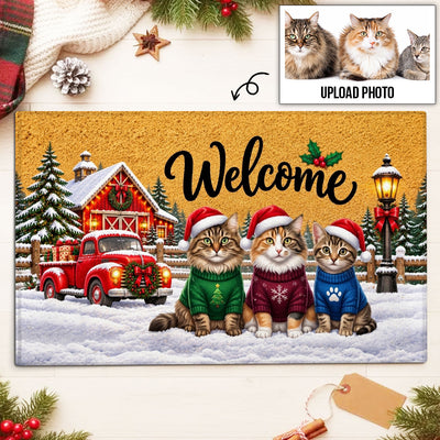 Cute Christmas Dog Cat Upload Photo - Personalized Doormat - Christmas Decoration For Pet Lovers