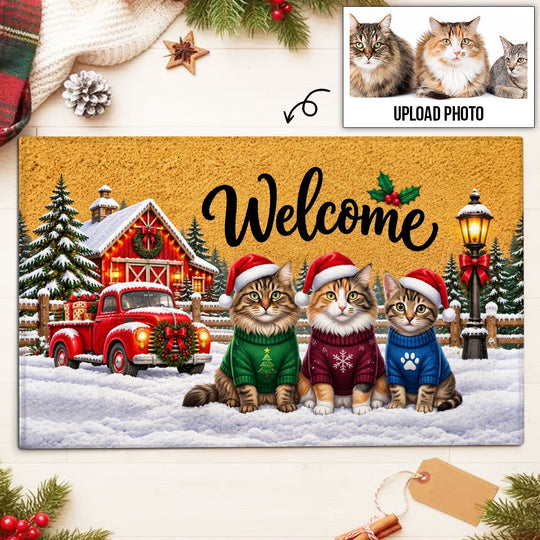Cute Christmas Dog Cat Upload Photo - Personalized Doormat - Christmas Decoration For Pet Lovers