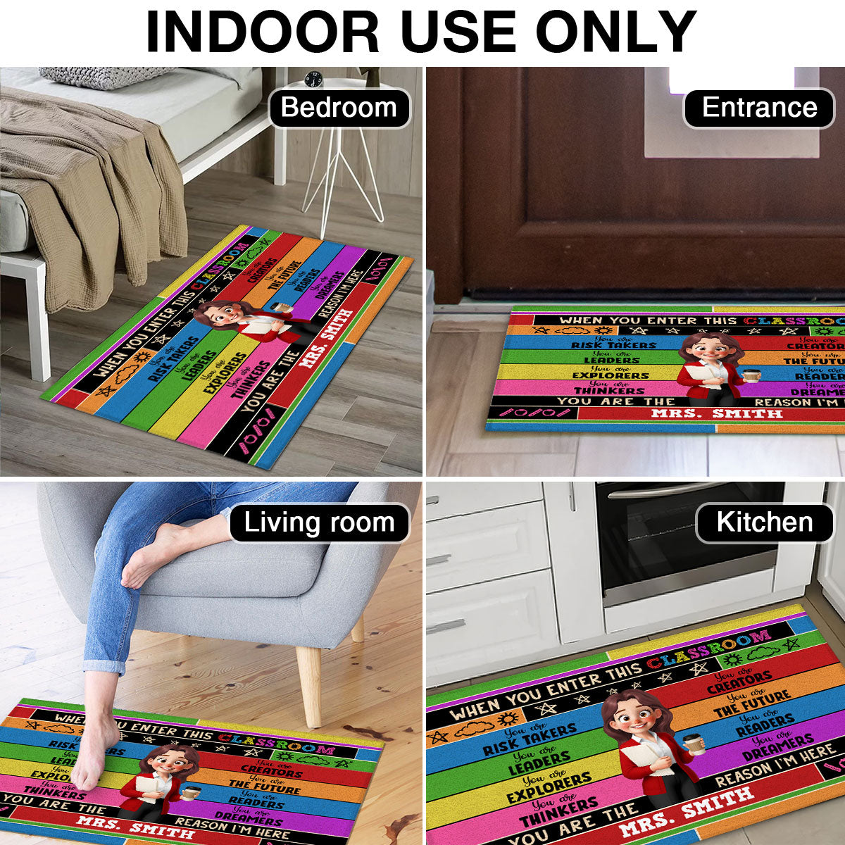 Cute Cartoon Teacher In This Classroom Colorful Personalized Doormat