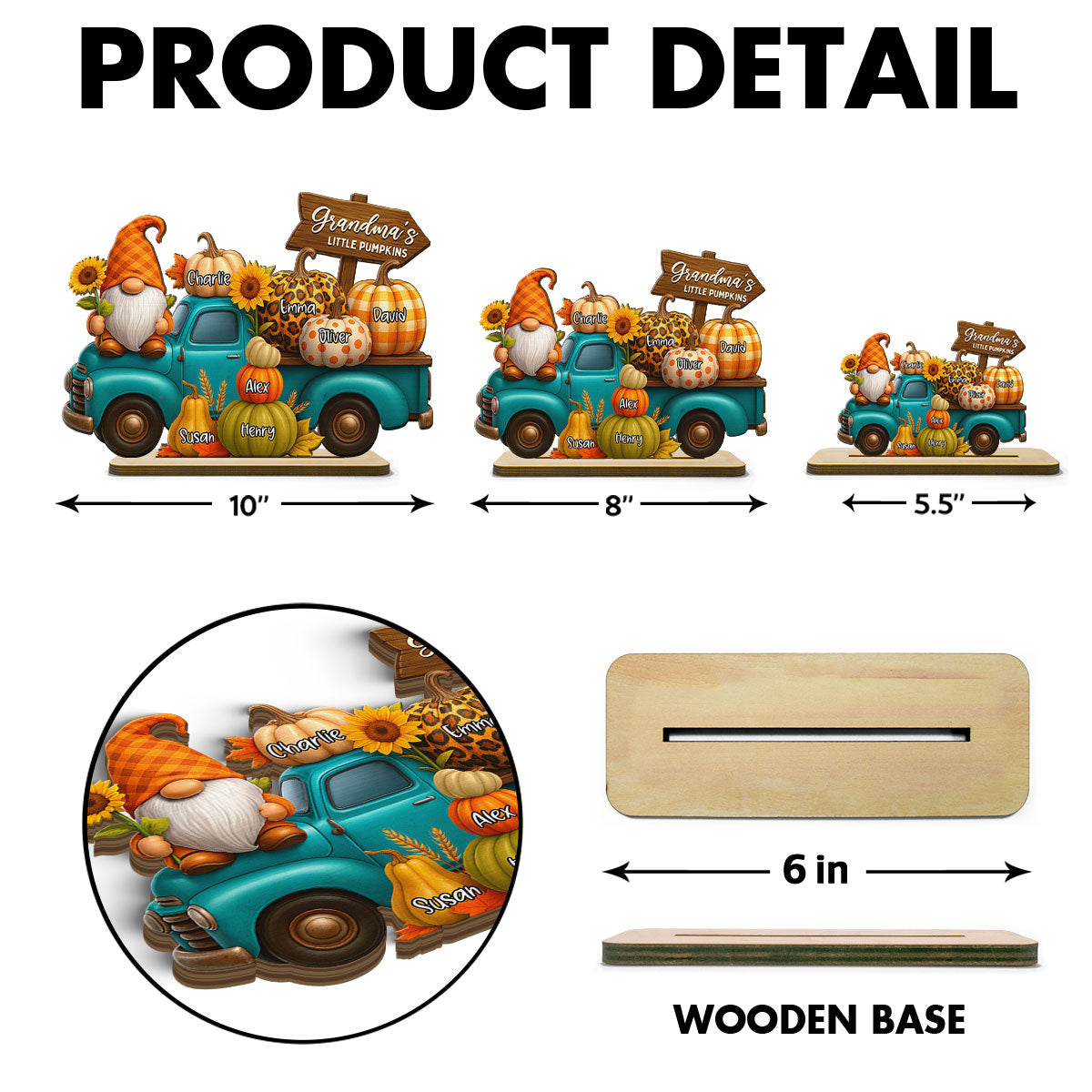 Fall Gnomes Truck Grandma's Pumpkin Personalized Standing Wooden Plaque, Cozy Fall Decor for Grandma