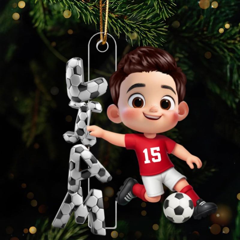 Kid Playing Soccer Custom Name - Personalized Acrylic Ornament - Christmas Gift For Kid, Son, Daughter, Grandson, Granddaughter, Soccer Lovers