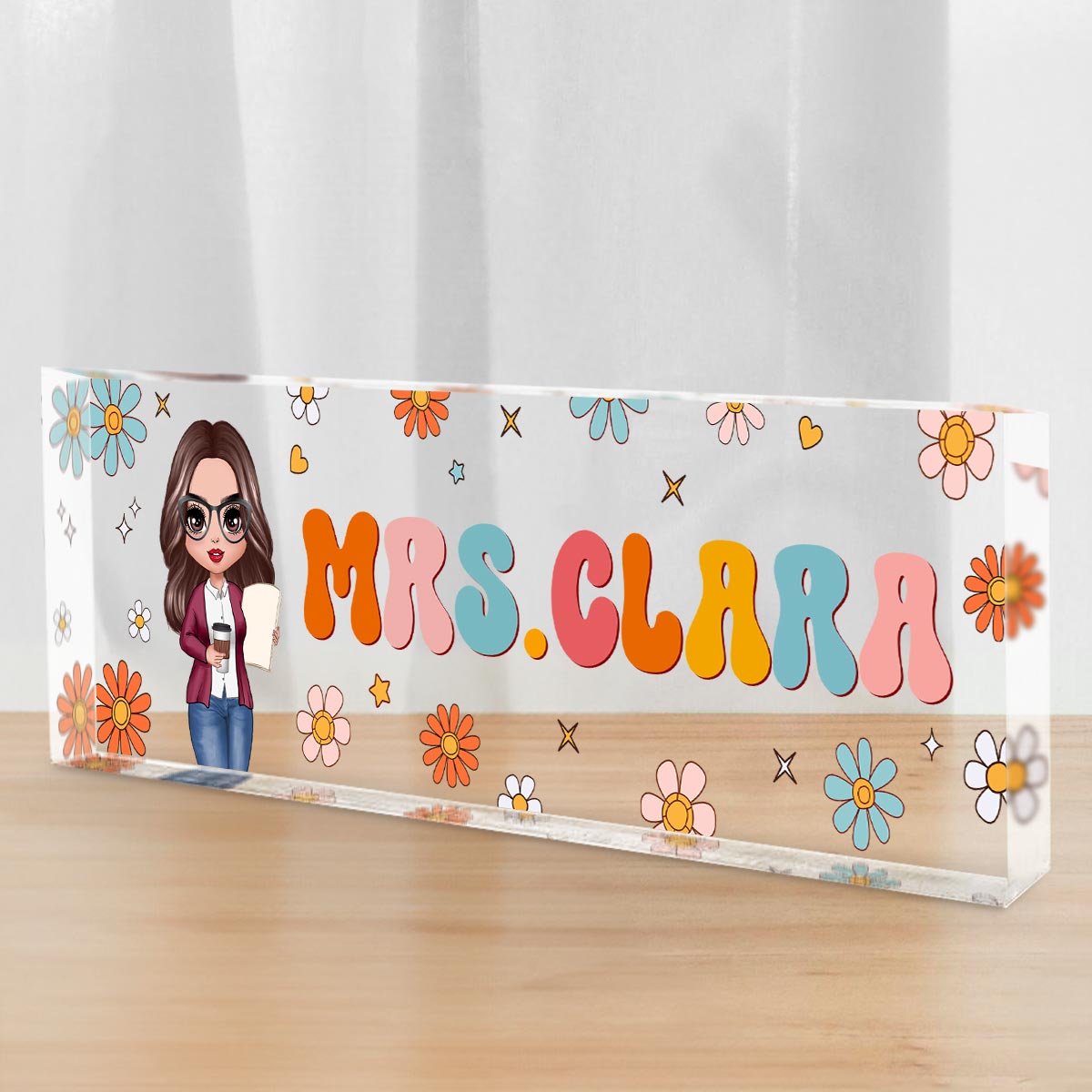 Teacher Beautiful Personalized Acrylic Desk Name Plate, Teacher Appreciation Gift, Back To School Gift For Teacher