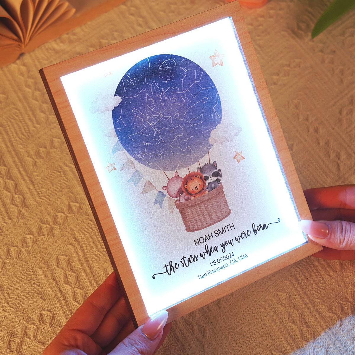 Star Map New Baby Custom 2-Layered Wooden Plaque With LED, Birthday Stars Childs Sky LED, Newborn Parents Gift, Boy Girl Christening Art, Night You Were Born