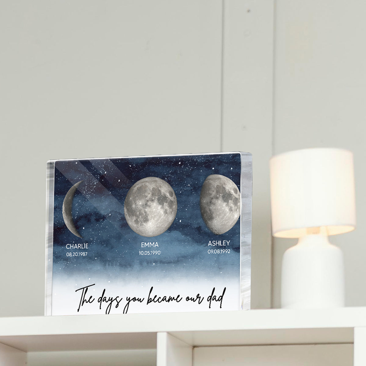 Starry Night Custom Birth Moon Phase The Days You Became Our Dad Personalized Rectangle Acrylic Block Plaque
