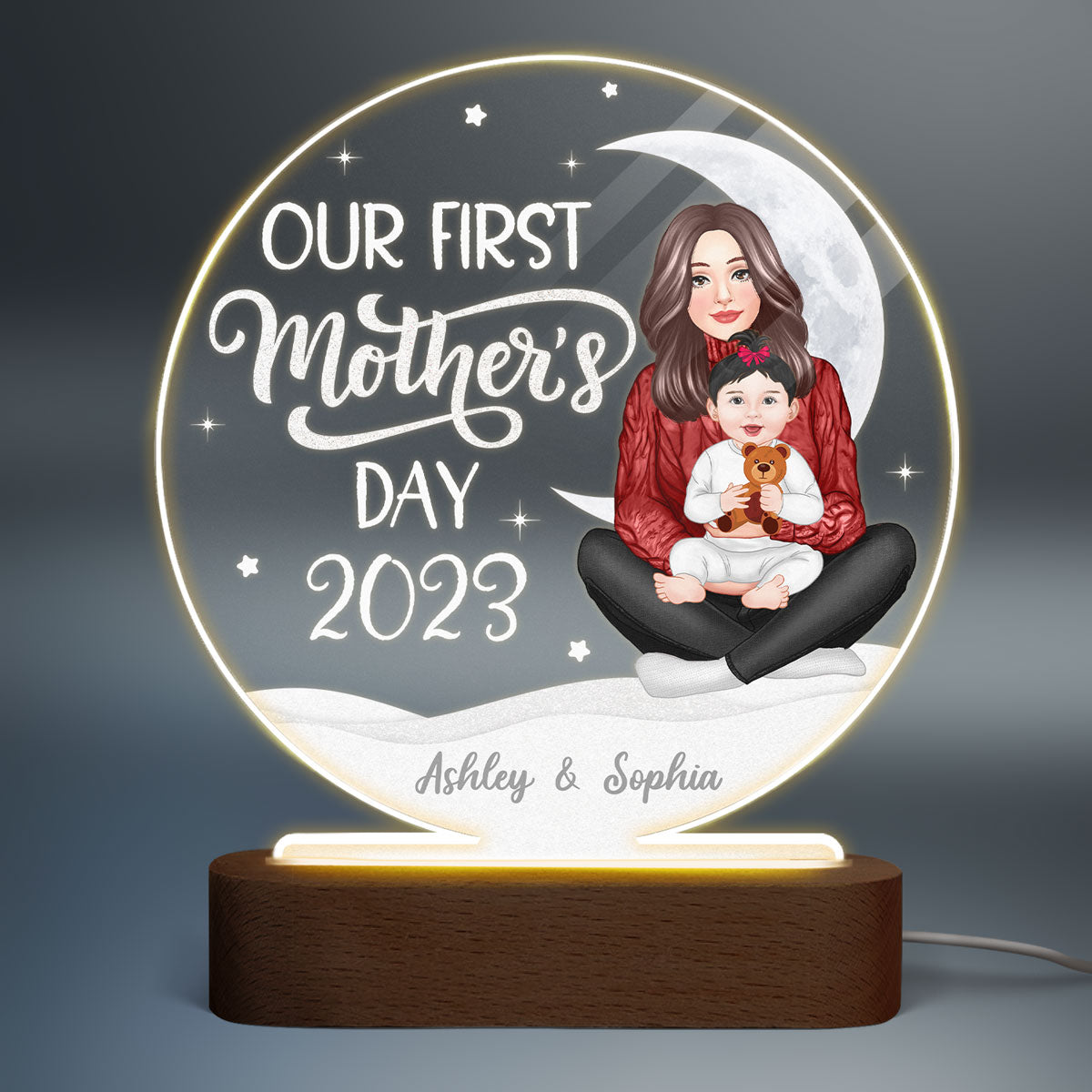 Our First Mother‘s Day Newborn Personalized Circle LED Night Light Acrylic LED Lamp