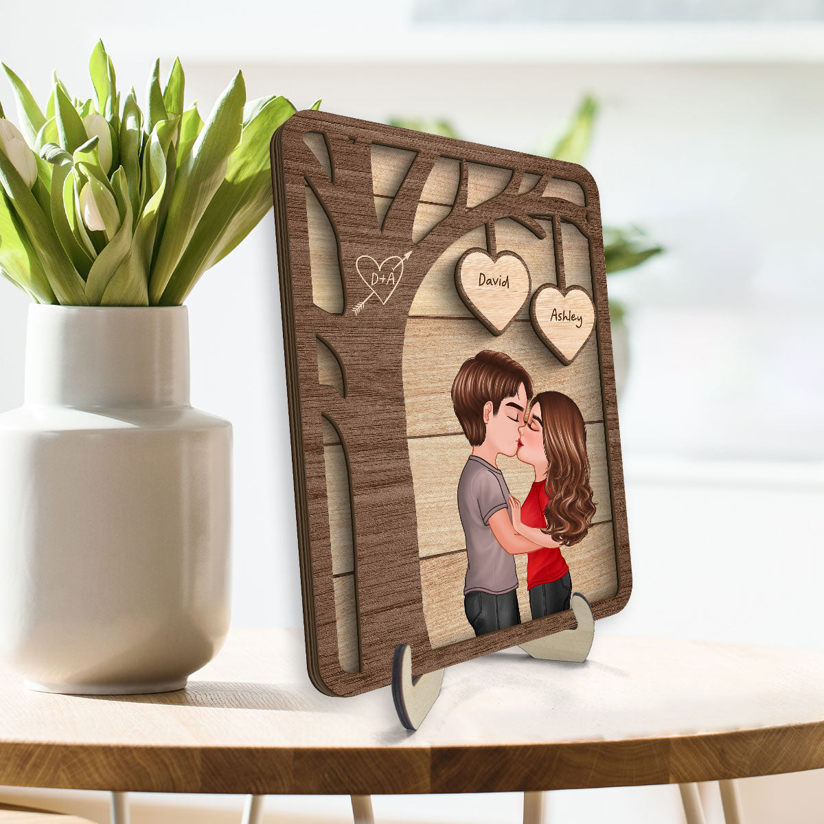 Couple Kissing Under Tree Personalized 2-Layer Wooden Plaque, Heartfelt 2025 Valentine‘s Day Gift For Him, For Her, Husband, Wife, Boyfriend, Girlfriend