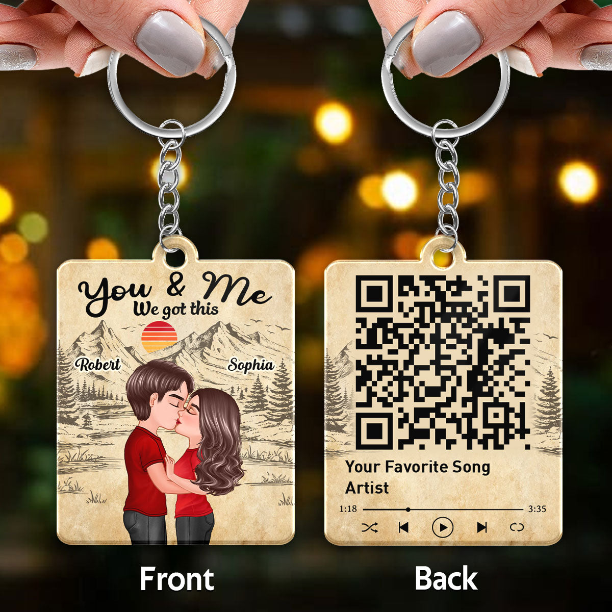 Doll Couple Kissing Retro Sketch Forest Favorite Song QR Code Personalized Acrylic Keychain
